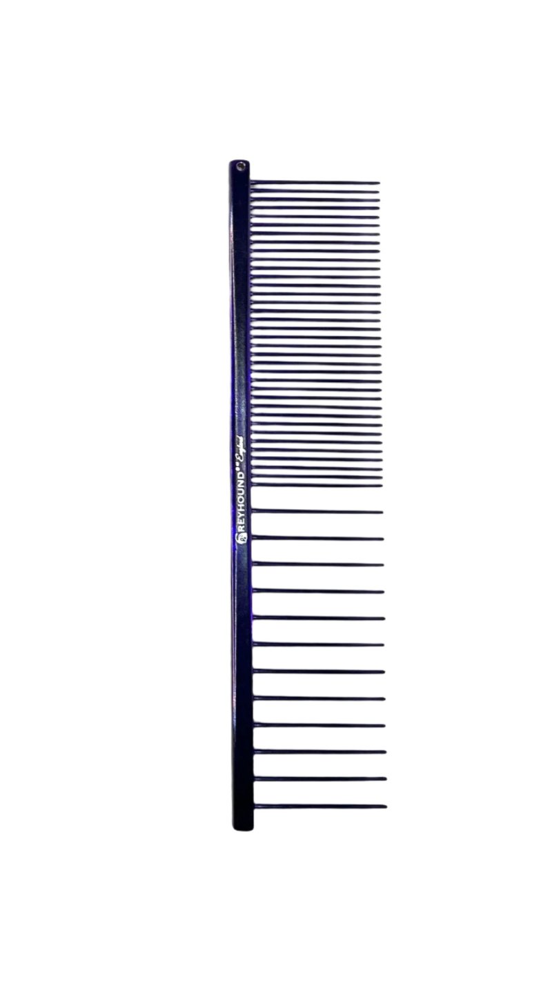 The Ashley Craig Beast Professional Pet Grooming Greyhound Comb Collection features a coarse/fine tine design ideal for fluffing furnishings, heads, and long-coated breeds but not for remove matts. Comb features hand-rounded spines and a long-lasting anti-static finish. Collection comes in 6 fun colors, Purple.