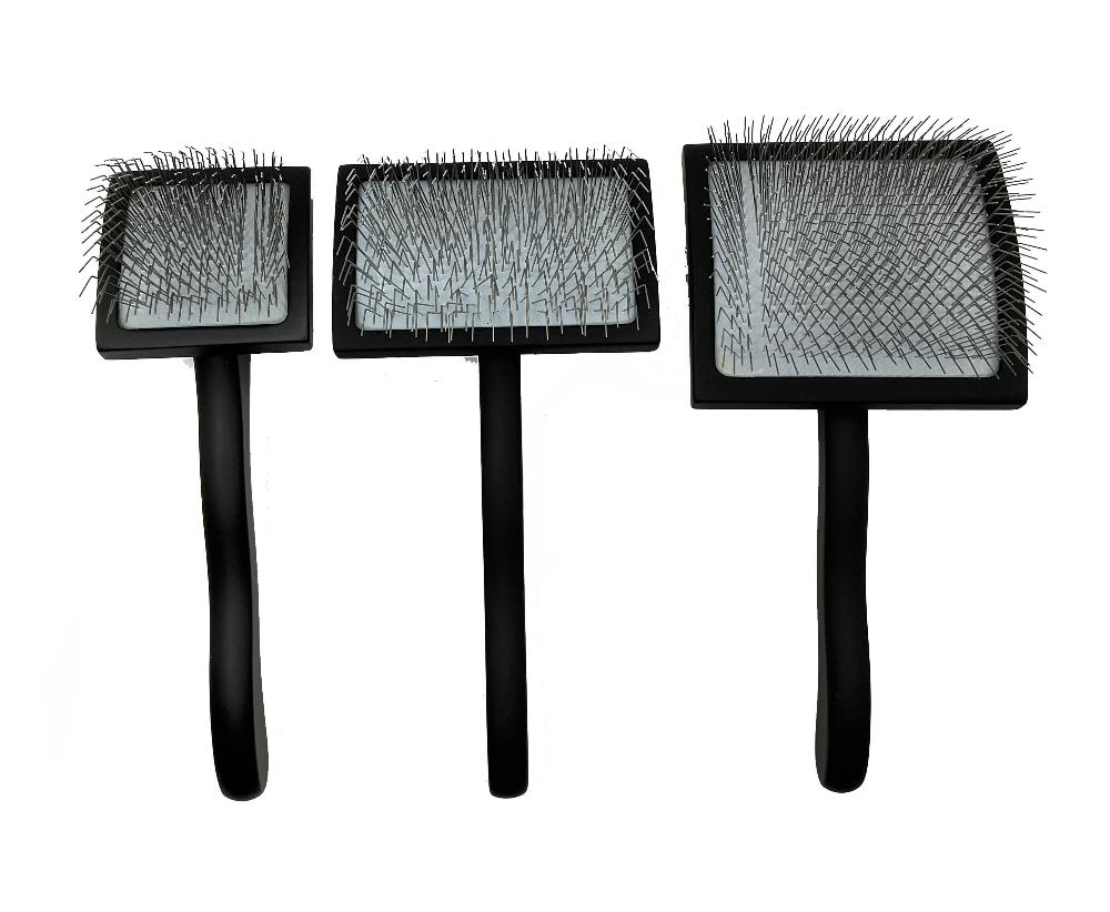Our extra long professional pet bristle brushes work great for double coated and thick coated dogs. Whether you have a doodle, standard poodle or any long haired mixed breed breed or AKC purebred, these brushes easily penetrate dense coat. Constructed with no slip material over wood construct, the long ergonomic handles help prevent hand fatigue. Buy in a set or individually.
