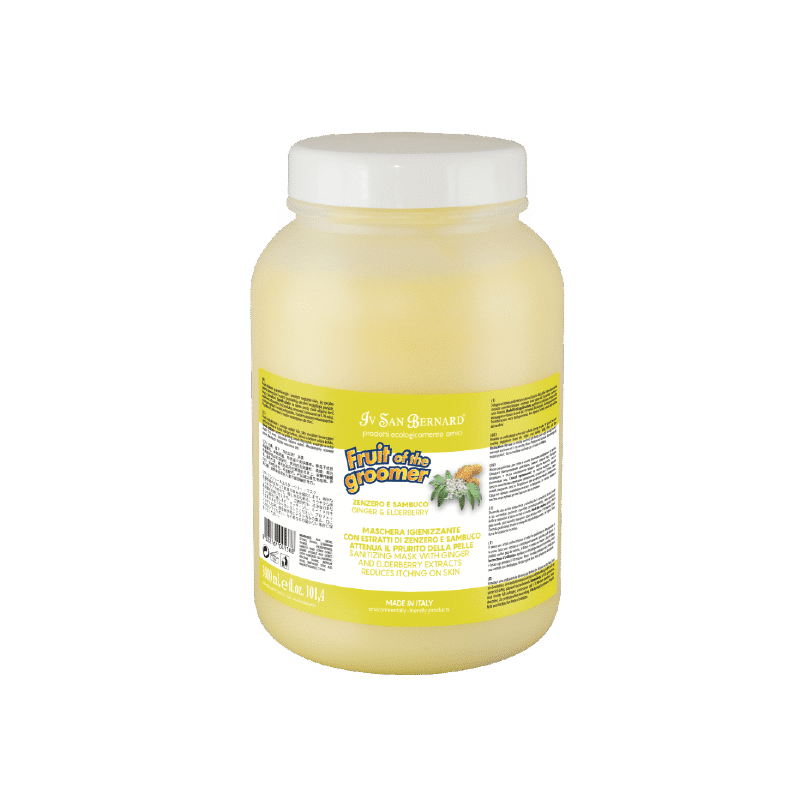 Iv San Bernard Elderberry Ginger Pet Conditioner, for all pet coats, was developed to treat itchy dry scalp. Combing elderberry's anti-inflammatory and high antioxidant levels with ginger's ability to stimulate blood circulation, this shampoo hydrates, fortifies, treats split ends and aides coat growth.