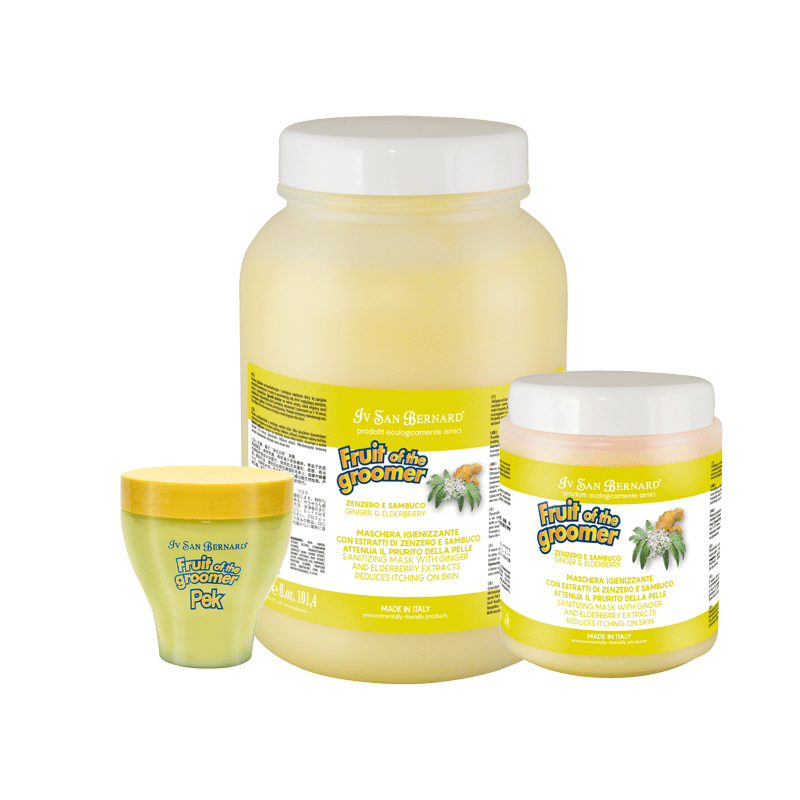 Iv San Bernard Elderberry Ginger Pet Conditioner, for all pet coats, was developed to treat itchy dry scalp. Combing elderberry's anti-inflammatory and high antioxidant levels with ginger's ability to stimulate blood circulation, this shampoo hydrates, fortifies, treats split ends and aides coat growth.