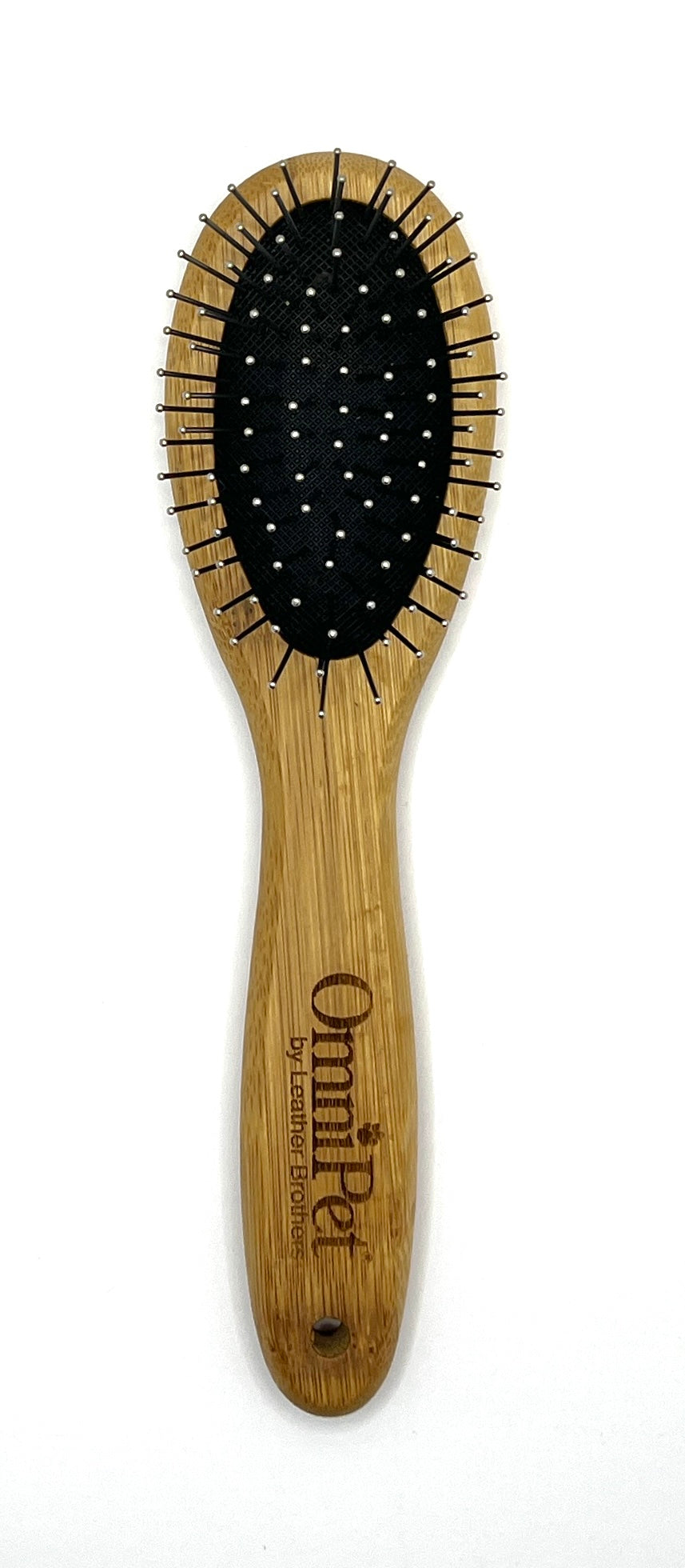 Pro-Finish™ Pin Brushes are constructed from light weight, natural bamboo that is more water resistant then wood products. The rounded metal tip pins medium spaced and prevent brush burn. These type of brushes work great for dogs with long coats or wire coats to smooth the hair, remove dirt and help with loose tangles. are easy to keep clean and stay more rigid; lift and removal dander and loose coat. Small.