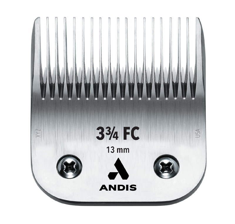 he Andis Ultra Edge 3 3/4 FC (Finish Cut) blades easily detach and reattach. These ultra-sharp steel blades slide through longer coat easily to create a smooth, finished look. The rigorous, proprietary hardening process means enhanced strength and durability to conquer every challenge. They are approximately the same length as the 1/2" orange guard, allowing for a longer finished look.