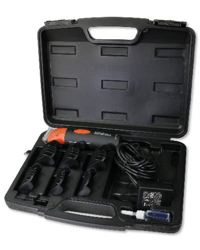 The Artero A5 Premium Professional Pet Grooming Clipper 2 Speed provides reliable, flawless performance. Its two speeds can be switched seamlessly and it's compatible with Andis, Oster, Wahl, Artero, and Geib Blades. This Professional Pet Clipper creates very low noise and vibration and is extremely light weight. and comes with travel case and attachements.