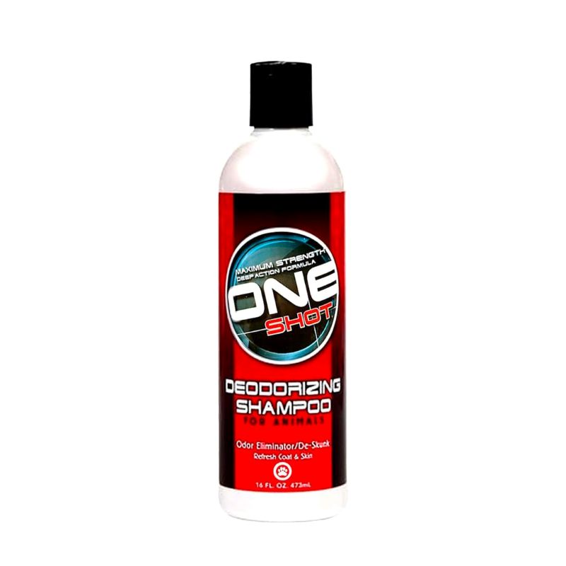 Best Shot One Shot Deodorizing Shampoo provides the maximum strength cleaning action to clean and deodorize. This patented odor neutralizer works on the foul odors pets collect caused by skunks, fecal matter, urine, blood, drool and more. One Shot restores the coat to its natural color and vibrancy while keeping it soft and manageable with coconut and hydrolyzed wheat protein. 16 oz.