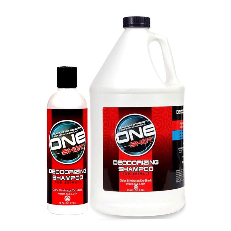 Best Shot One Shot Deodorizing Shampoo provides the maximum strength cleaning action to clean and deodorize. This patented odor neutralizer works on the foul odors pets collect caused by skunks, fecal matter, urine, blood, drool and more. One Shot restores the coat to its natural color and vibrancy while keeping it soft and manageable with coconut and hydrolyzed wheat protein.