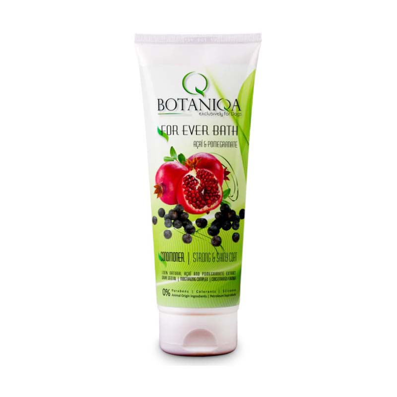 Botaniqa For Ever Bath pet conditioner uses natural extracts from Acai and Pomegranates, with high antioxidant levels, fatty acids, and helpful minerals and vitamins that protect and rejuvenate skin from damage. Additional grapeseed oil leaves the coat more moisturized and easier to manage. 8.45 oz