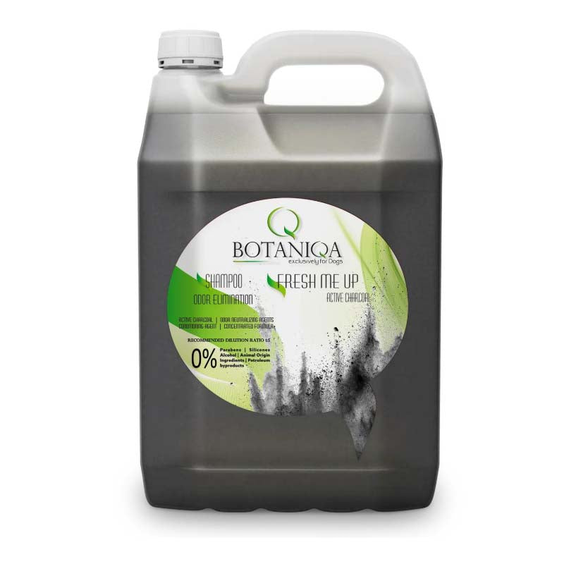 Botaniqa Fresh Me Up pet shampoo cleans and neutralizes unpleasant odors from your pet's coat without using harsh, artificial fragrances. Activated charcoal gently exfoliates, removes and absorbs impurities, excess oil and dirt, while improving the skin's texture while brighten the coat without causing irritation. 1.35 Gallon.