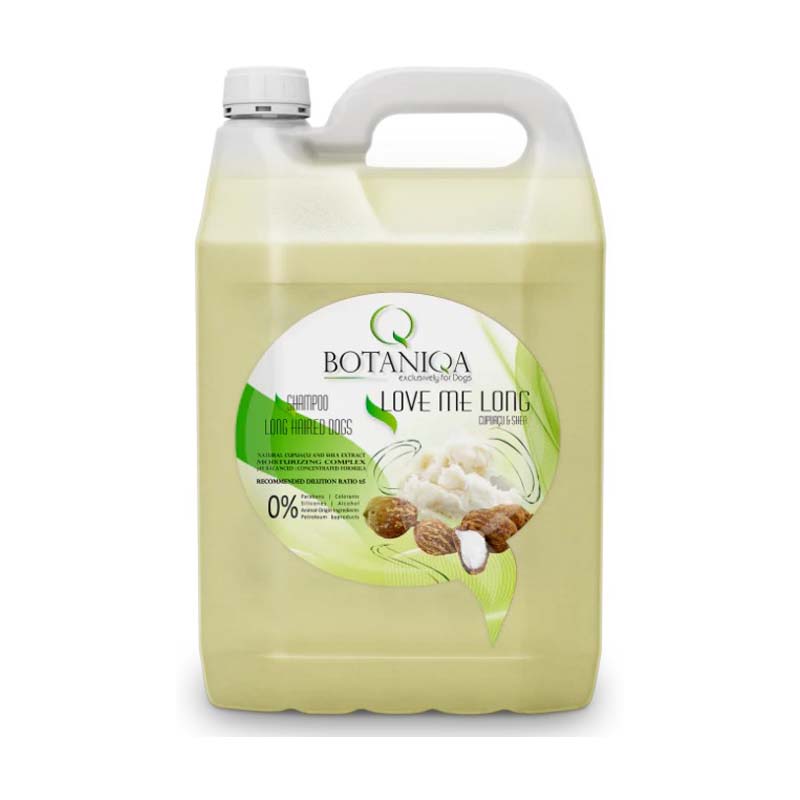 Botaniqa The Love Me Long PetShampoo is for dogs with medium to long coats prone to tangles, knots and mats. This shampoo has Cupuacu butter, the "super-moisturizer" due to its long lasting moisturizing effects as it builds the skin's elasticity, promotes collagen production and provides non-comedogenic effects. 1 Gal