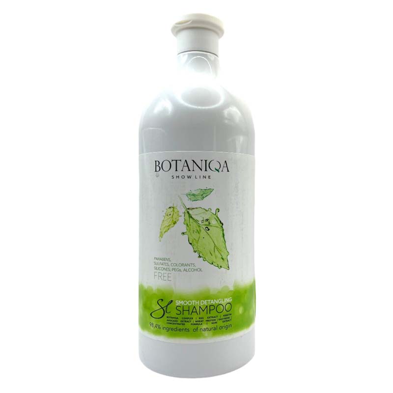 Botaniqa Smooth Detangling pet shampoo uses extremely effective active ingredients developed for bathing medium and long coated dogs with a hairlike texture. The formula moisturizes and conditions to create a silkier, shinier, and easier to manage coat. This shampoo performs exceptionally well with dog coats such as Yorkshire terriers, Lhasa Apso, Havanese, Spaniels, Setters, and Collies. 33 fl oz