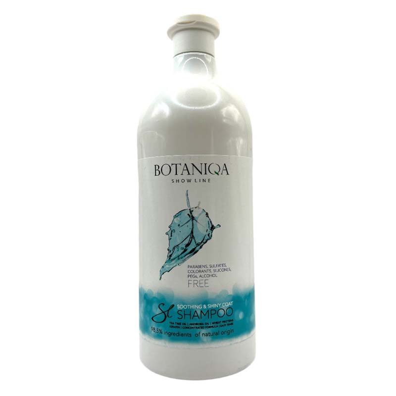 Botaniqa Soothing & Shiny Coat pet shampoo with Tea Tree and Andiroba Oils is a gentle cleanser utilizing various fruits known for their moisturizing and softening properties. The formula encourages cell regeneration while providing antiseptic and anti-inflammatory properties that help revitalize and moisturize the skin. Tea tree and andiroba oils reduce breakage, hydrate, and create a natural sheen. 33.8 fl oz.