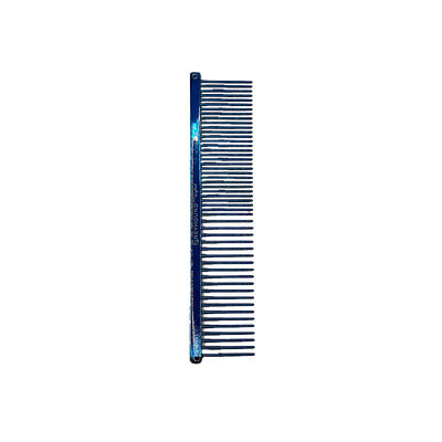 Greyhound Comb Beauty Collection offers the smaller version of the popular fine/medium combo comb size. This 6.25"L x 1.4"W comb is perfect for heads and faces and ideal for smaller pets and to reach hard to get to areas. Available in the "Candy" solid color options. Blue.