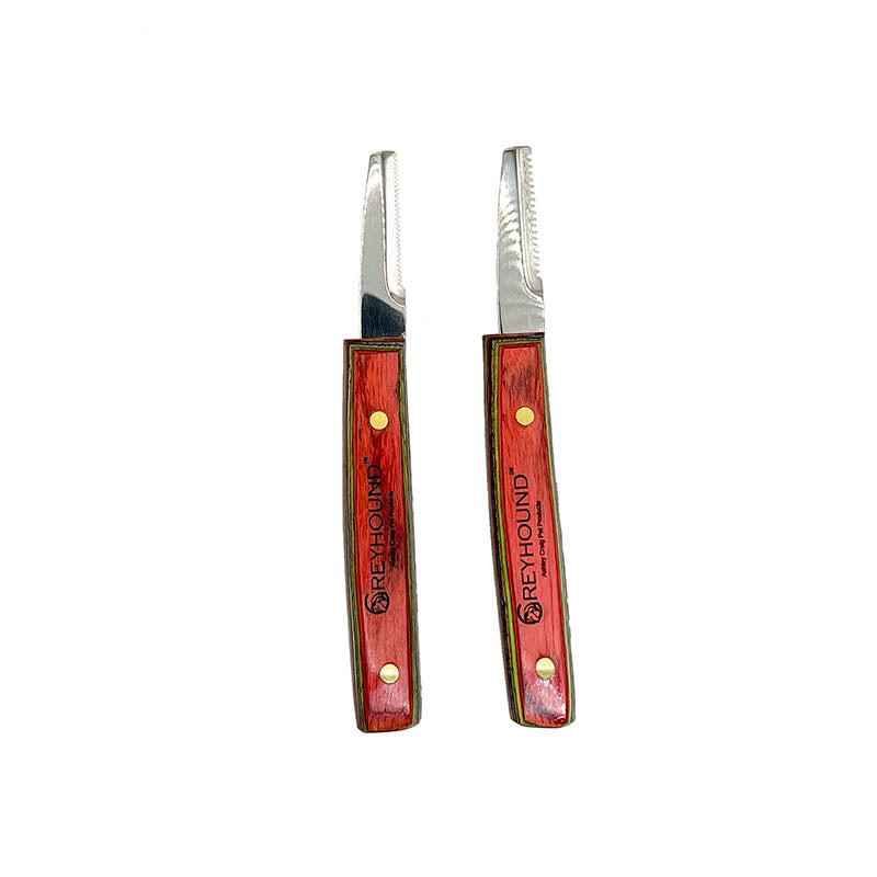 Greyhound Retro Style hand stripping tools were designed for comfort and to lessen hand fatigue. These longer, slimmer blade works great for finishing details and rolling the coat. The ergonomic tropical wood handle is created to maximize comfort with a smooth finish wrapped around 3 sides. This set is for Right Hand dominant users. Left Hand dominant tools are available upon request. Tropical hardwoods are subject to variation and actual wood handle color and graining may vary slightly. Left Handed.