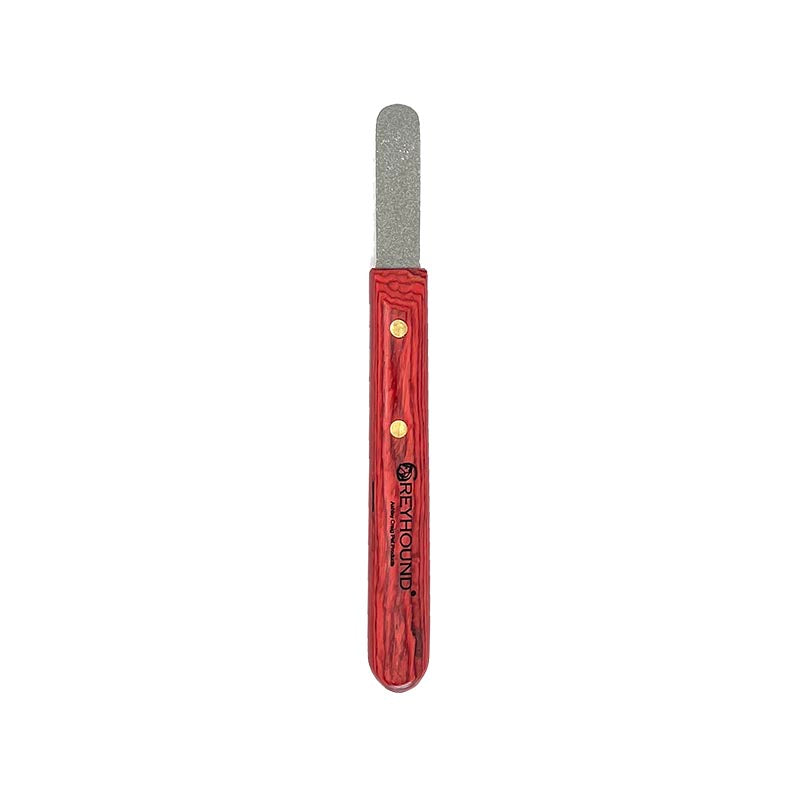 The Rock Wood Greyhound Hand Stripping Tool is light weight metal textured stripping tool that acts like rock stone. This versatile tool easily grips the hair for easy stripping. It also works well when rolling a coat to pull small amounts of coat and to shape heads. This tool will not leave flakes or dust like stone or pumice. The ergonomic wood handle is created to maximize comfort with a smooth finish Clean with a dry brush. The Rock is a universal tool that fits in right or left hand.