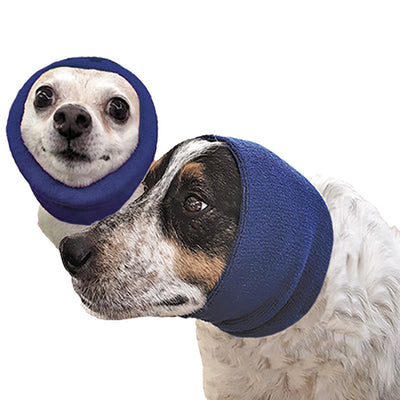 Happy Hoodie®, the original Head Hug for Pets™, muffles the loud noise from velocity driers and keeps the high-pressured, blown air away from the ear canals. This versatile pet calming band for cats and dogs is a straight forward, cost effective answer to reduce anxiety, stress, behavioral issues and save time. 2-pack Small and Med/Large in Blue.