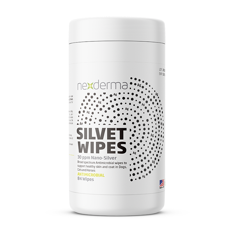 Silvet Pet Cleansing Wipes are pre-moistened and formulated with Colloidal Silver to create a powerful broad-spectrum antimicrobial. Ideal for cleaning hard-to-reach areas, like skin folds, interdigital areas, axillary and facial folds, and anal area. Will not sting or discolor skin or fabrics.