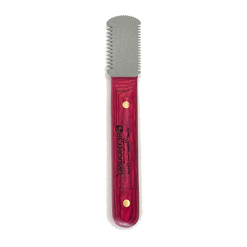 The Scott Wasserman 3-Way Knife Collection allow for versatile hand stripping techniques, coat rolling, and flatwork effectively reach difficult areas. Combo tools come either in Fine/Medium with Extra Fine tip or Fine/Coarse, with Extra Fine tip. Additionally, the knives come pre-dulled and feature a textured finish for a secure grip. The ergonomic wood handle is created to maximize comfort with a smooth finish wrapped around 3 sides. Coarse/Fine with Extra Fine tip. Right handed.