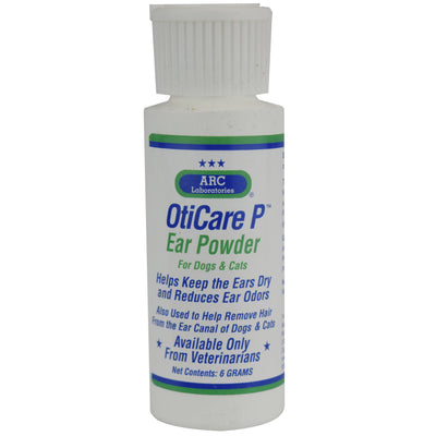 OtiCare P Ear Powder by ARC Laboratories for Professional Veterinarian and Pet Groomers is crafted to help protect pets' ears by reducing odors, soothe irritation, and create mild astringency with anti-inflammatory properties while enhancing grip when remove excess hair and debris from the outer ear and ear canal. 