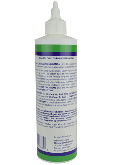 ARC Laboratories' OtiClean-A Ear Cleaning Solution for Professional Pet Groomers assists in cleaning pets' ears. Using salicylic and benzoic acids with aloe vera and chamomile, it gently removes impacted wax and debris while preventing bacterial and fungal infections without antibiotics and corticosteroids.