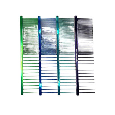 The Greyhound Beast Collection features a 7.6"L x 1.8"W coarse/fine tine combination design making it ideal for fluffing furnishings, heads, and long-coats. These combs are available in the most popular of the "Candy" color scheme. These patented combs are hand drilled and polished using brass spines with carbon steel tapered tines before the colored finishes are applied. Each Greyhound comb features hand-rounded spines and a long-lasting anti-static finish.