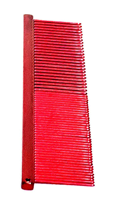 The Ashley Craig Beauty Greyhound Professional Pet Grooming Med/Fine Tine Comb Collection gives superior styling control for all coat types with an antistatic finish. Candy Collection comes in 6 colors. Since 1920 these combs are hand drilled and polished using brass spines with carbon steel tapered tines in the UK. Color Red.