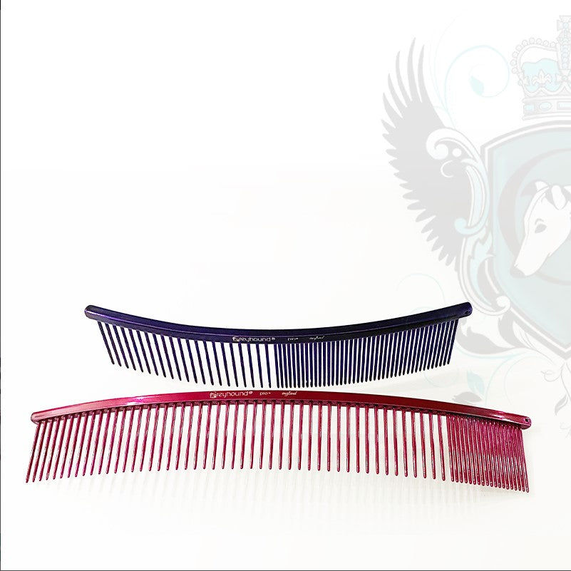 The Ashley Craig ARC Greyhound Professional Pet Grooming Combs give superior styling and anti-static control. These curved combs work great for finishing work on heads and legs, hard to reach places and "spray up" pet styles. Hand made in the UK since 1920 using brass spines with carbon steel tapered tines.