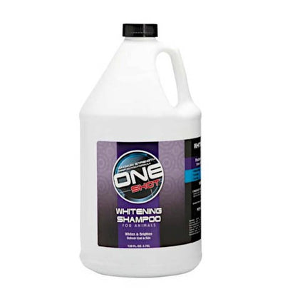 One Shot Whitening Shampoo by Best Shot was developed to provide the maximum strength cleaning action to whiten and brighten extremely dirty coats. This formula works on tough stains pets collect caused by tears, dirt, grass, blood and feces. One Shot restores the coat to its natural color and vibrancy while keeping it soft and manageable with coconut and hydrolyzed wheat protein.