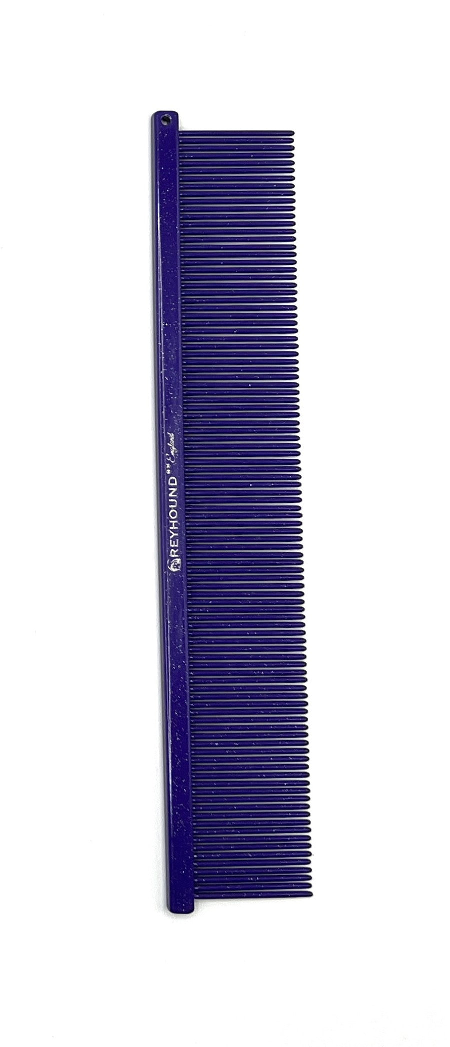The Ashley Craig's original Greyhound Comb Finesse Collection features a 7.6"L x 1.4"W Extra Fine tine&nbsp;which gives superior styling control for all coat types. These versatile combs have been a staple of the pet grooming industry for over 100 years. "Sparkle" color schemes Purple Sparkle.