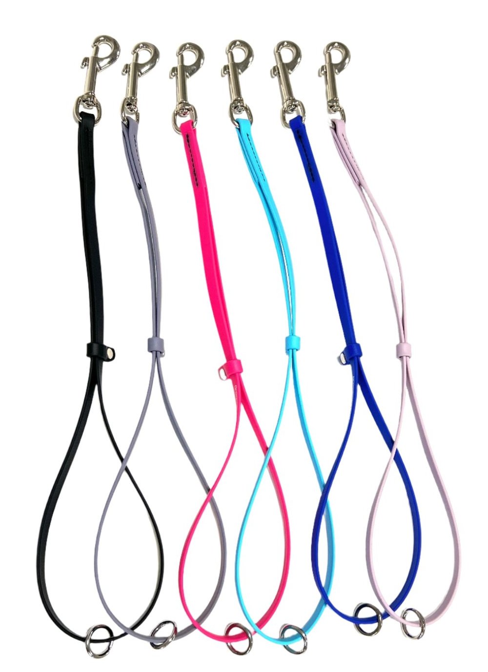 Our water proof USA made BioThane pet grooming loops are ideal for tub to table use. Easy to clean and odor resistant, durable, strong and flexible.  They come in 6 colors.