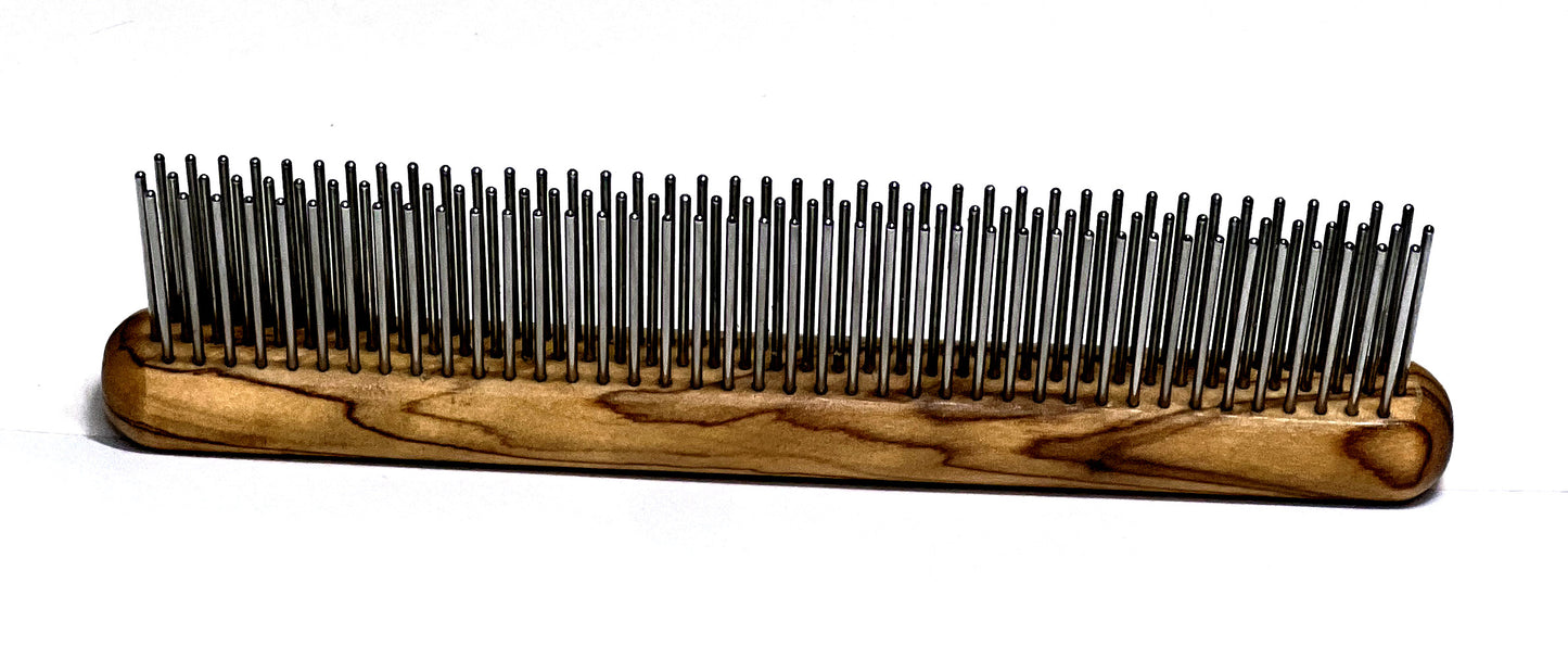 The Aaronco® – Wundercoat'R™ Professional Pet Grooming Comb, designed by industry leader Sam Kohl, removes dense undercoat and reduce excess topcoat. Its ergonomic handle reduces wrist and hand strain, and blunt tines increased coat removal, without resulting in damage to the fur or skin. 