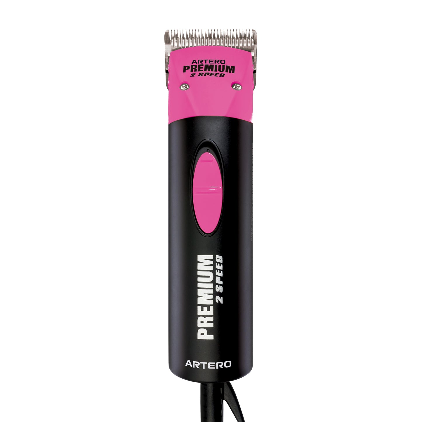 The Artero A5 Premium Professional Pet Grooming Clipper 2 Speed provides reliable, flawless performance. Its two speeds can be switched seamlessly and it's compatible with Andis, Oster, Wahl, Artero, and Geib Blades. This Professional Pet Clipper creates very low noise and vibration and is extremely light weight. Color Pink.