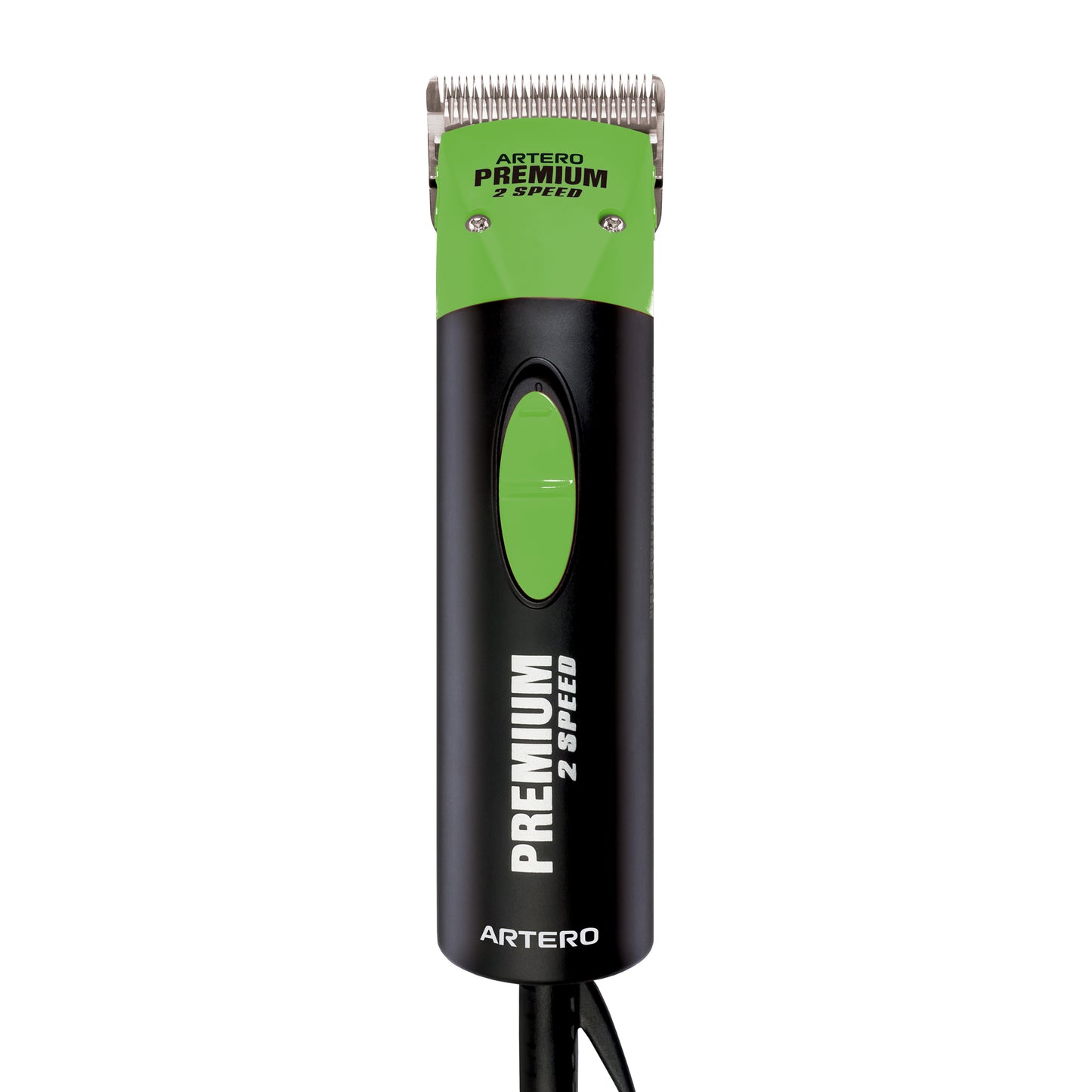The Artero A5 Premium Professional Pet Grooming Clipper 2 Speed provides reliable, flawless performance. Its two speeds can be switched seamlessly and it's compatible with Andis, Oster, Wahl, Artero, and Geib Blades. This Professional Pet Clipper creates very low noise and vibration and is extremely light weight. Color Green.