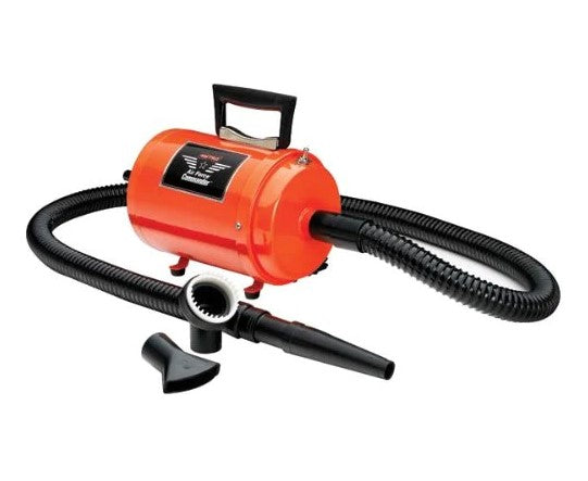 The Air Force® Commander® 2-Speed Professional Pet Dryer by Metrovac is designed to push water of cats and dog. This pet dryer is compact with two speeds, allowing for different coat conditions and different sizes of breeds. It helps detangle mats, shed coat, and makes it possible to examine the skin more closely. Original Orange