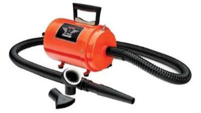 The Air Force® Commander® 2-Speed Professional Pet Dryer by Metrovac is designed to push water of cats and dog. This pet dryer is compact with two speeds, allowing for different coat conditions and different sizes of breeds. It helps detangle mats, shed coat, and makes it possible to examine the skin more closely. Original Orange