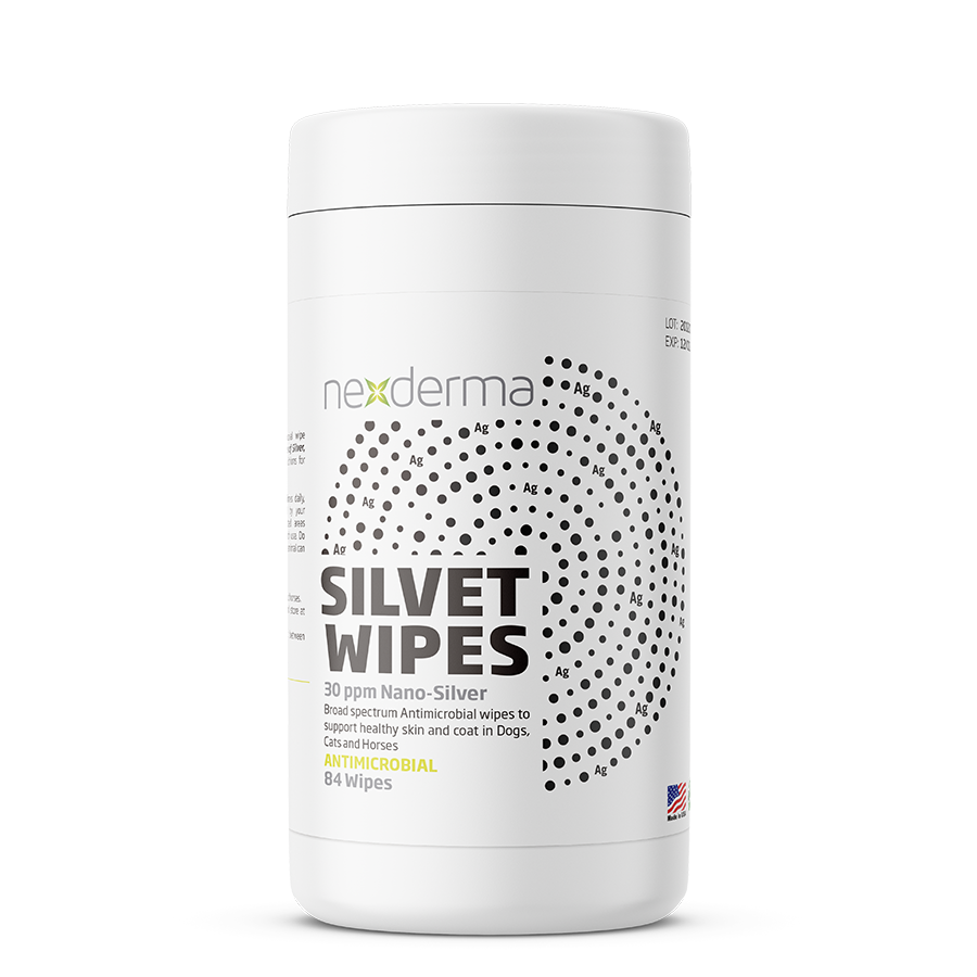 Silvet Pet Cleansing Wipes are pre-moistened and formulated with Colloidal Silver to create a powerful broad-spectrum antimicrobial. Ideal for cleaning hard-to-reach areas, like skin folds, interdigital areas, axillary and facial folds, and anal area. Will not sting or discolor skin or fabrics.