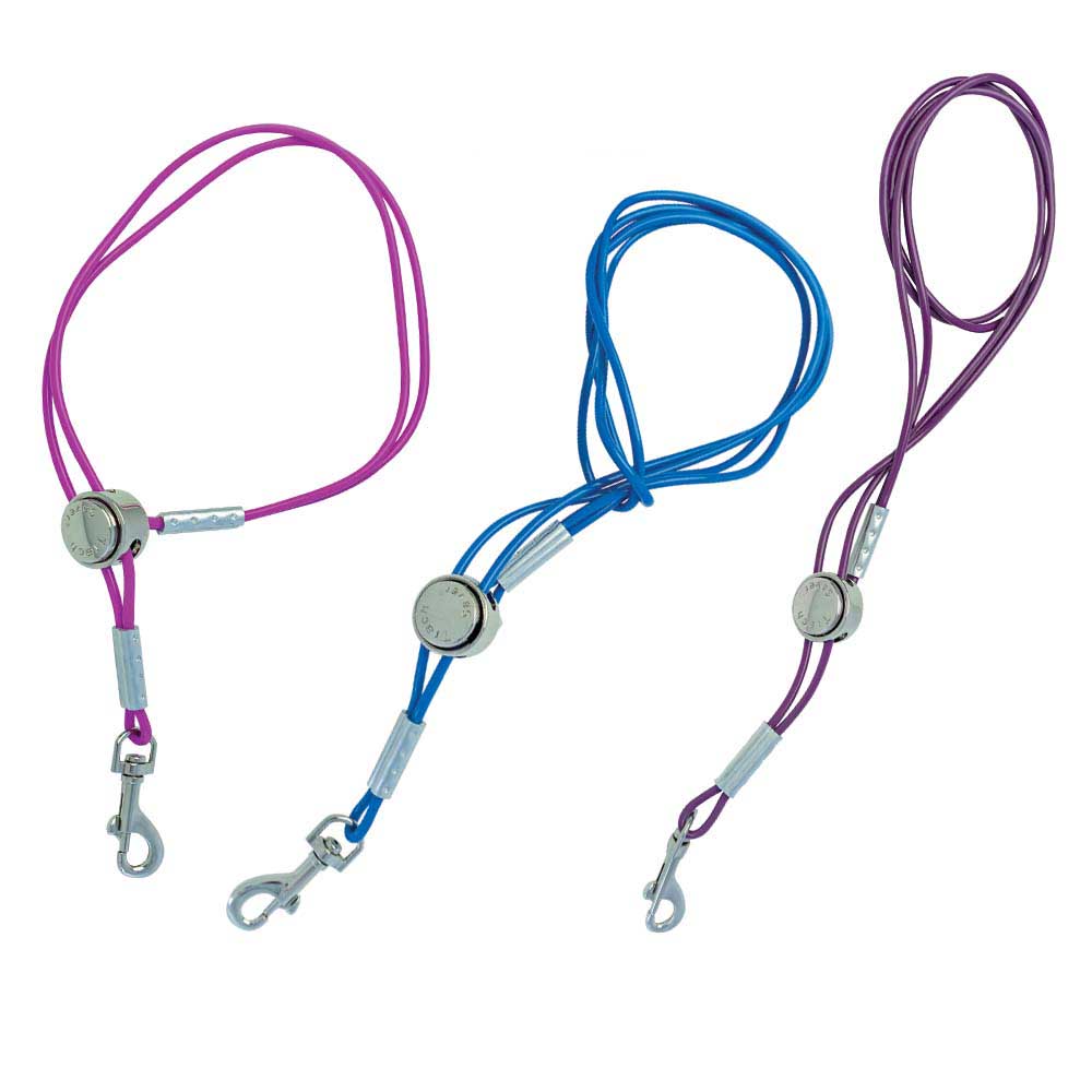 The Vinyl Trach Saver® professional pet grooming safety harness provides stabilizing support for small breed dogs and cats by looping around the front or back legs. The harness removes pressure from the neck to guards against choking, injury or trachea collapse. It also can provide comfort to pets with back issues.