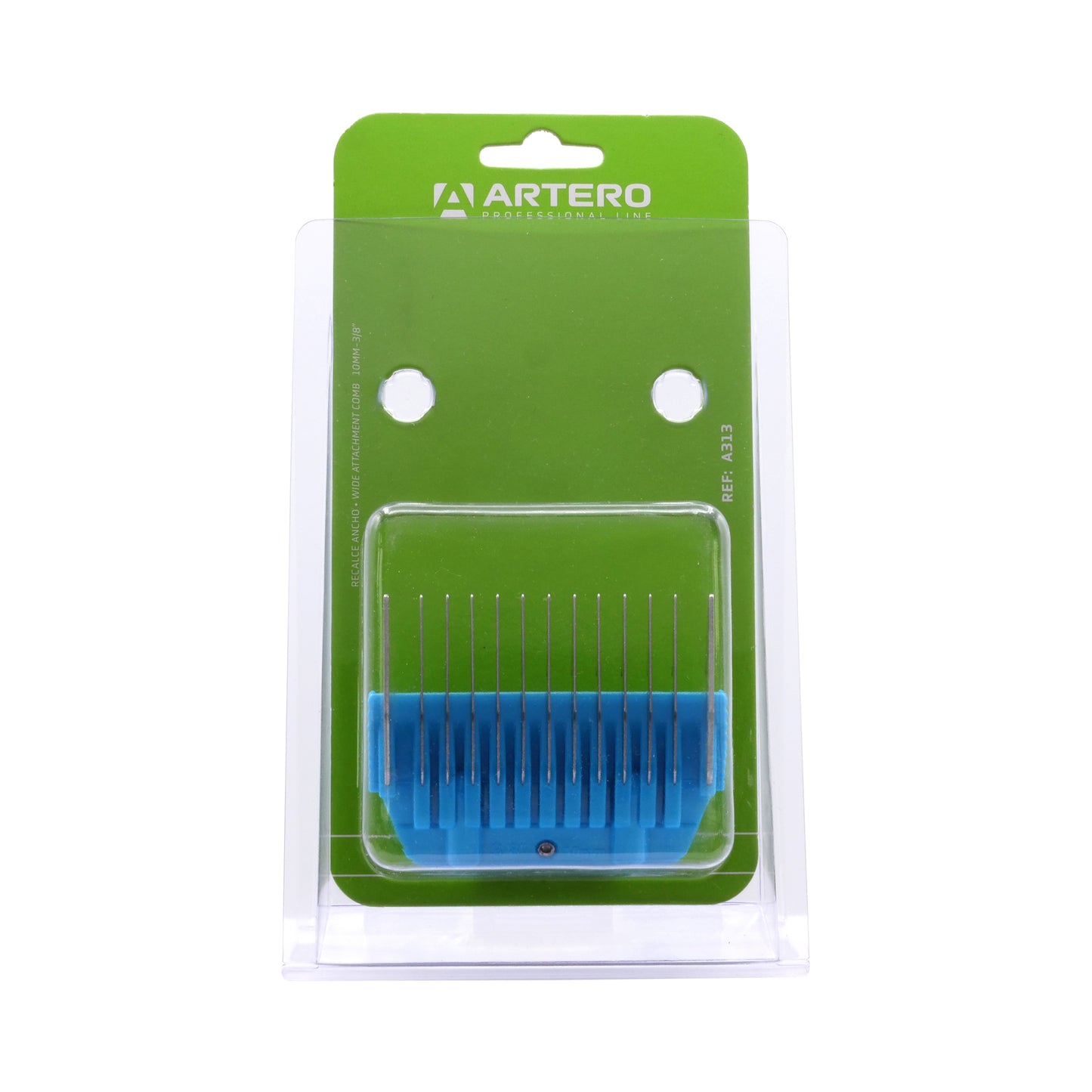 The Artero Wide Snap-On Metal Comb 10mm - 3/8" is designed for use with the Artero A5 wide clipper blade and offers a smooth, even finish. This comb is also compatible with Andis, Moser, Heiniger, Oster, and Aesculap Fav5 and Fav5 CL blades. Features: Cutting height: 3/8" Metal Construction Fits A5 Clippers.