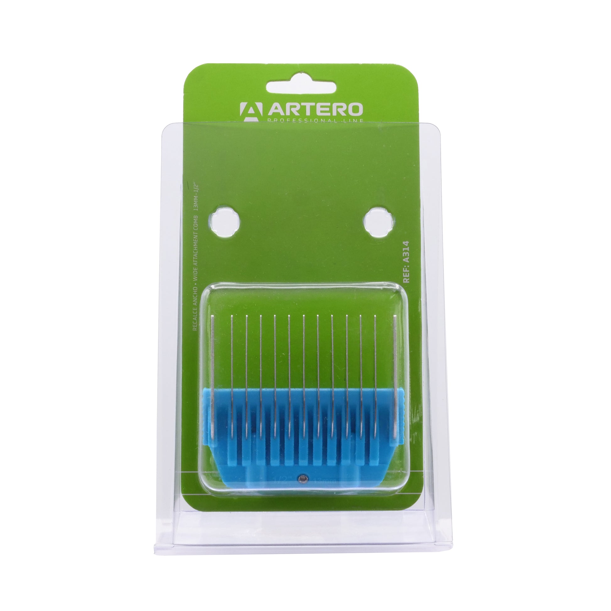 The Artero Wide Snap-On Metal Comb 13mm - 1/2" is designed for use with the Artero A5 wide clipper blade and offers a smooth, even finish. This comb is also compatible with Andis, Moser, Heiniger, Oster, and Aesculap Fav5 and Fav5 CL blades. Features: Cutting height: 1/2" Metal Construction Fits A5 Clippers