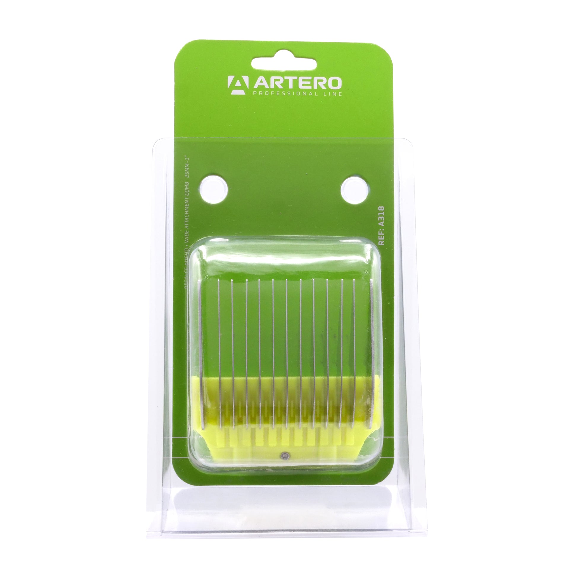 The Artero Wide Snap-On Metal Comb 25mm - 1" is designed for use with the Artero A5 Wide clipper blade and offers a smooth, even finish. This comb is also compatible with Andis, Moser, Heiniger, Oster, and Aesculap Fav5 and Fav5 CL blades. Features: Cutting height: 1" Metal Construction Fits A5 Clippers