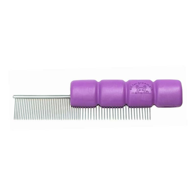 The Hand Saver® is a light weight ergonomic comb handle using soft  TPU which slides onto most straight and curved combs and quickly peels off to use again. This product boosts your grip, avoiding slips reduces hand strain and is light weight. Used for table or tub.  Shown on half a comb.