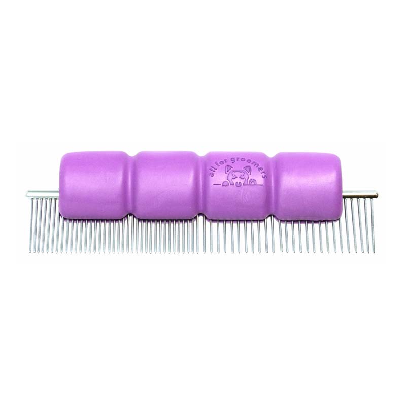 The Hand Saver® is a light weight ergonomic comb handle using soft  TPU which slides onto most straight and curved combs and quickly peels off to use again. This product boosts your grip, avoiding slips reduces hand strain and is light weight. Used for table or tub.  Show on comb.