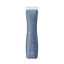 The new Andis eMERGE™ professional pet clipper in blue was designed for groomers who need and want high speed and power. This single-speed clipper will cut through any coat. The powerful rotary motor achieves 4500 SPM and works with a detachable blade system with wide compatibility make maintenance a breeze. The cord/cordless flexibility and shape with a contoured body and finger grooves helps increase control and reduce hand strain. Top view.