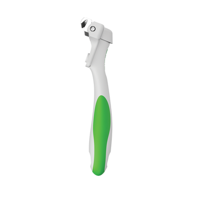 The Andis Deshedding Tool removes dead coat without damaging skin or topcoat. The curved, stainless-steel tooth design, easily grabs undercoat without scraping the skin allowing for healthier coat. Proper deshedding stimulates the hair follicles and removes excess dead coat to prevent further shedding by up to 90% between professional grooms. The ergonomic design is light weight with a soft grip to reduce hand fatigue. Side view.