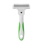 The Andis Deshedding Tool removes dead coat without damaging skin or topcoat. The curved, stainless-steel tooth design, easily grabs undercoat without scraping the skin allowing for healthier coat. Proper deshedding stimulates the hair follicles and removes excess dead coat to prevent further shedding by up to 90% between professional grooms. The ergonomic design is light weight with a soft grip to reduce hand fatigue. Front view.