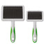 The Andis firm slicker brush has more rigid pins that can penetrate deeper for more efficient, time saving movements without being harsh for the coat. Firm pins reach dense undercoat and tangles more quickly while maintaining their structure allowing for the brush to grip the coat more effectively. The ergonomic handle allows for a more comfortable grip with controlled handling. Large and Medium size.