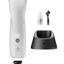 The new Andis Pro eMERGE™ professional pet clipper in London Fog White is now 20% lighter and 15% smaller than the original eMERGE™. The powerful brushless motor achieves 4,500 SPM and works with a detachable blade system with wide compatibility. The cord/cordless uses a revolutionary magnetic, swivel adapter cord that also fits easily in the charging stand. The contoured body includes extra finger grooves and the Lithium-ion Batter allows for up to 1.5 hours operating time. Package contents.