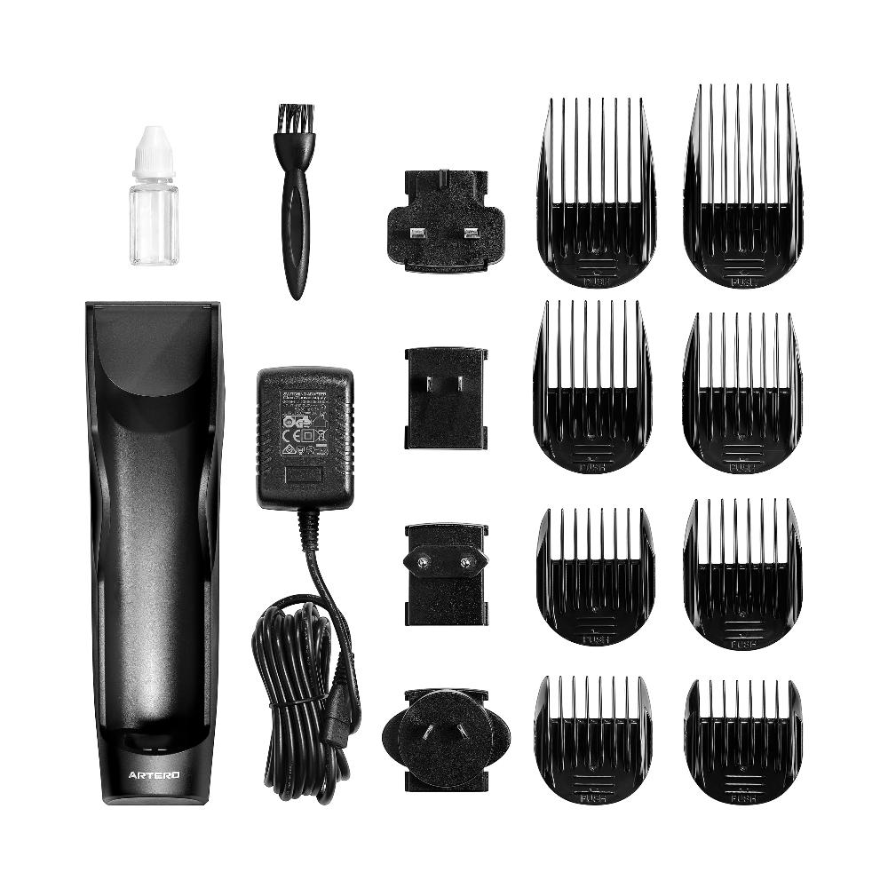 The Artero Spektra Professional Pet Grooming Clipper is lightweight, providing autonomy and comfort. It offers both cordless and plug-in options, and makes it easy to access hard-to-reach areas. This clipper operates quietly and smoothly, allowing for safer usage and smoother blending ability. With the range of blades available, you can precisely trim small areas, or use the comb attachments for longer styles. The Spektra features 5 adjustable speeds (5,000-7,000 rpm) and an LED display to indicate speed an