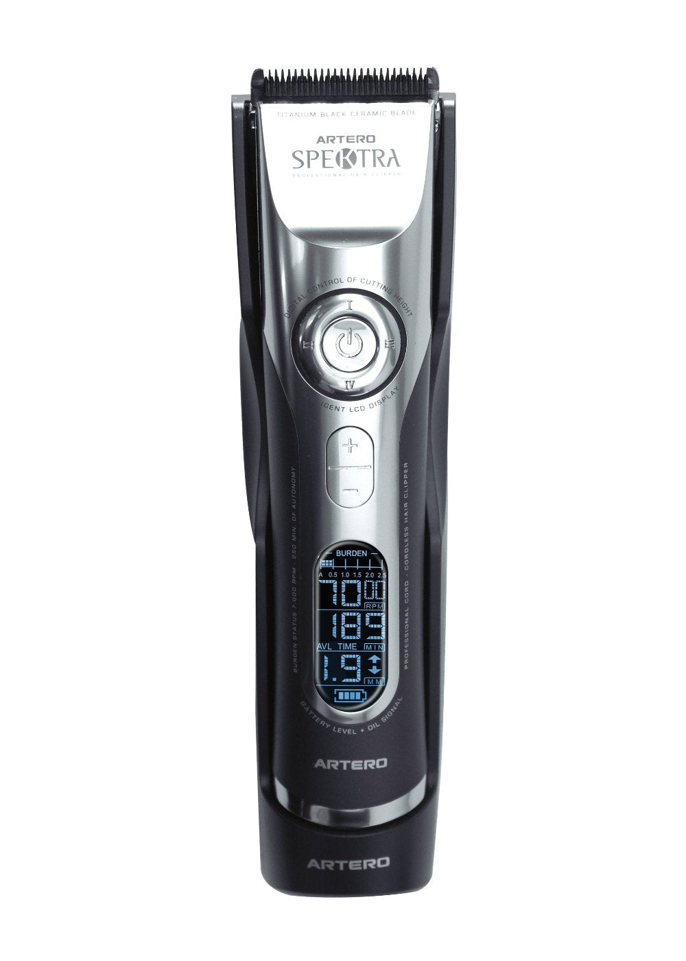 The Artero Spektra Professional Pet Grooming Clipper is lightweight, providing autonomy and comfort. It offers both cordless and plug-in options, and makes it easy to access hard-to-reach areas. This clipper operates quietly and smoothly, allowing for safer usage and smoother blending ability. With the range of blades available, you can precisely trim small areas, or use the comb attachments for longer styles. The Spektra features 5 adjustable speeds (5,000-7,000 rpm) and an LED display to indicate speed an