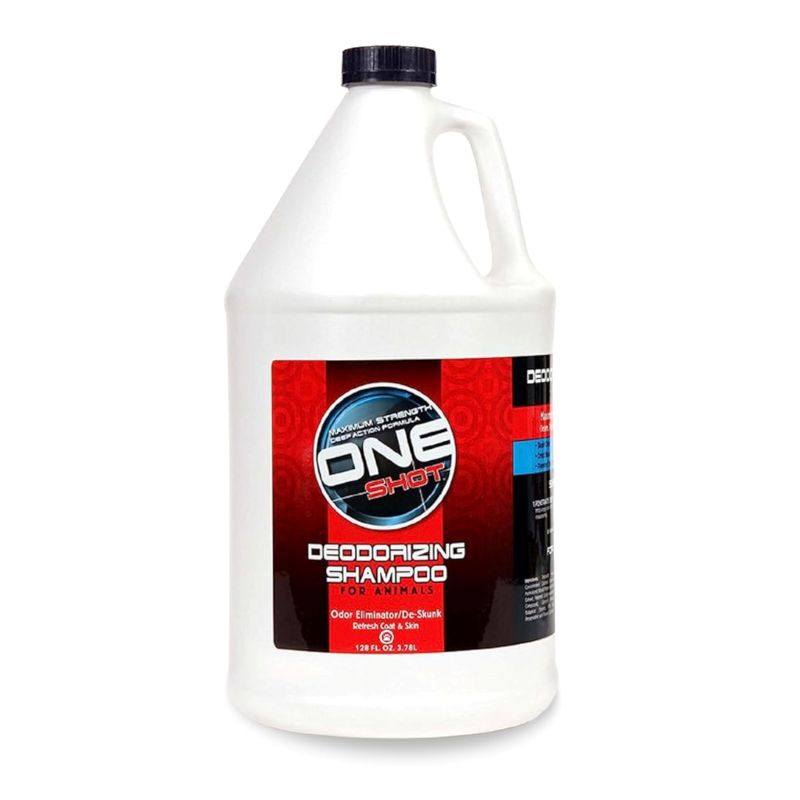 Best Shot One Shot Deodorizing Shampoo provides the maximum strength cleaning action to clean and deodorize. This patented odor neutralizer works on the foul odors pets collect caused by skunks, fecal matter, urine, blood, drool and more. One Shot restores the coat to its natural color and vibrancy while keeping it soft and manageable with coconut and hydrolyzed wheat protein.