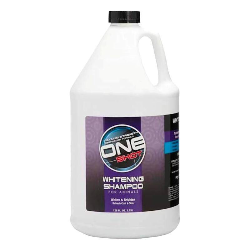 Best Shot One Shot Whitening pet shampoo provides the maximum strength cleaning action to whiten and brighten extremely dirty coats. The advanced formula with optical brighteners works on tough stains pets collect caused by tears, dirt, grass, blood and feces. One Shot restores the coat to its natural color and vibrancy while keeping it soft and manageable with coconut and hydrolyzed wheat protein.