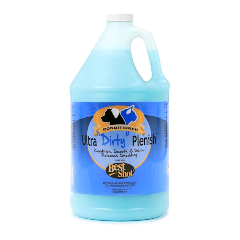 Best Shot Ultra Dirty Plenish conditioner repairs, hydrates and seals lifted cuticle scales along individual hair strand. Odors are eliminated  by utilizing a patented odor neutralizer. Advanced cationic conditioning formulation strengthens and moisturizes while producing shine and improving texture. One gallon.